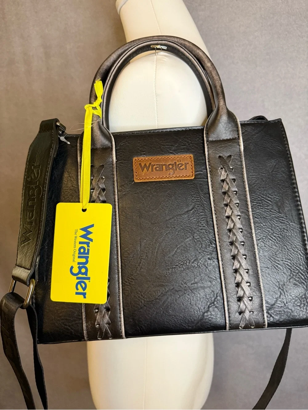 Wrangler Black Faux Leather Satchel Crossbody Bag NWT